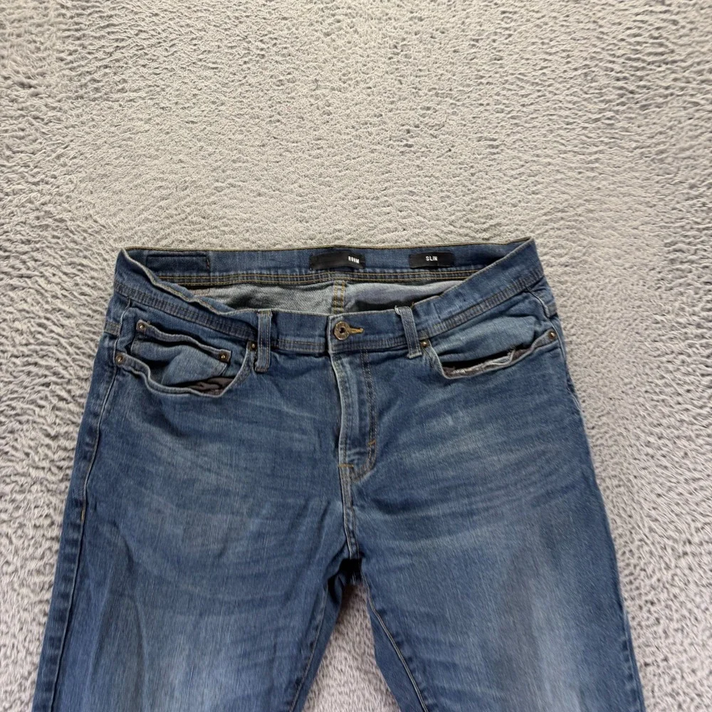 Rohm Jeans Mens 36x30 Blue Cotton Denim Straight Slim Fit Faded Workwear Stretch